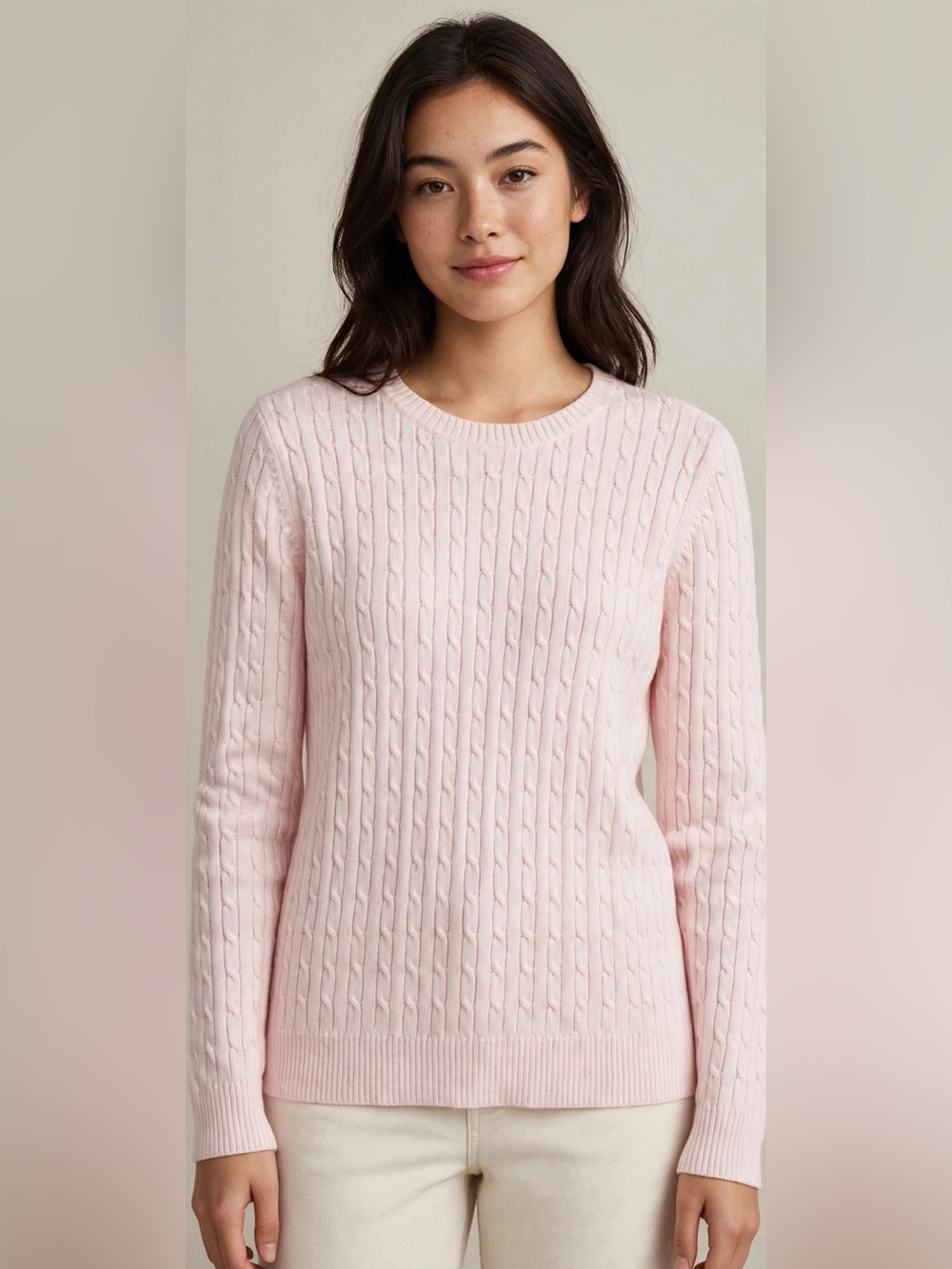 croft & barrow Pale Pink Cable-Knit Crewneck Sweater